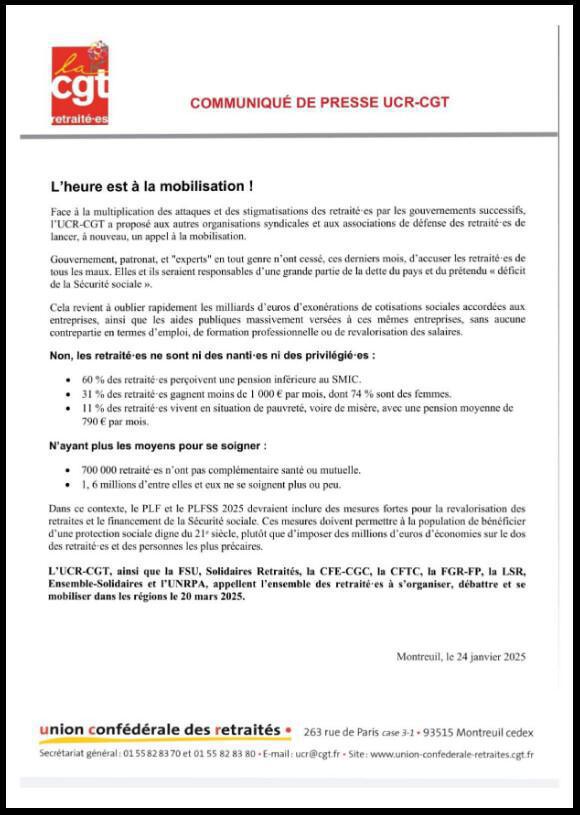 Retraité·es : l'heure est à la mobilisation le 20 mars 2025 !