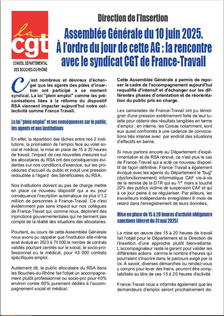 Direction de l'Insertion : Assemblée Générale du 10 juin 2025