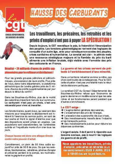 Hausse des carburants: RASSEMBLEMENT JEUDI 9 AVRIL 2026 à 18H DEVANT LA PREFECTURE 