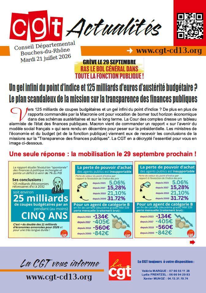 CGT Actualités du 21 juillet 2026 - Appel à la Grève le 29 septembre