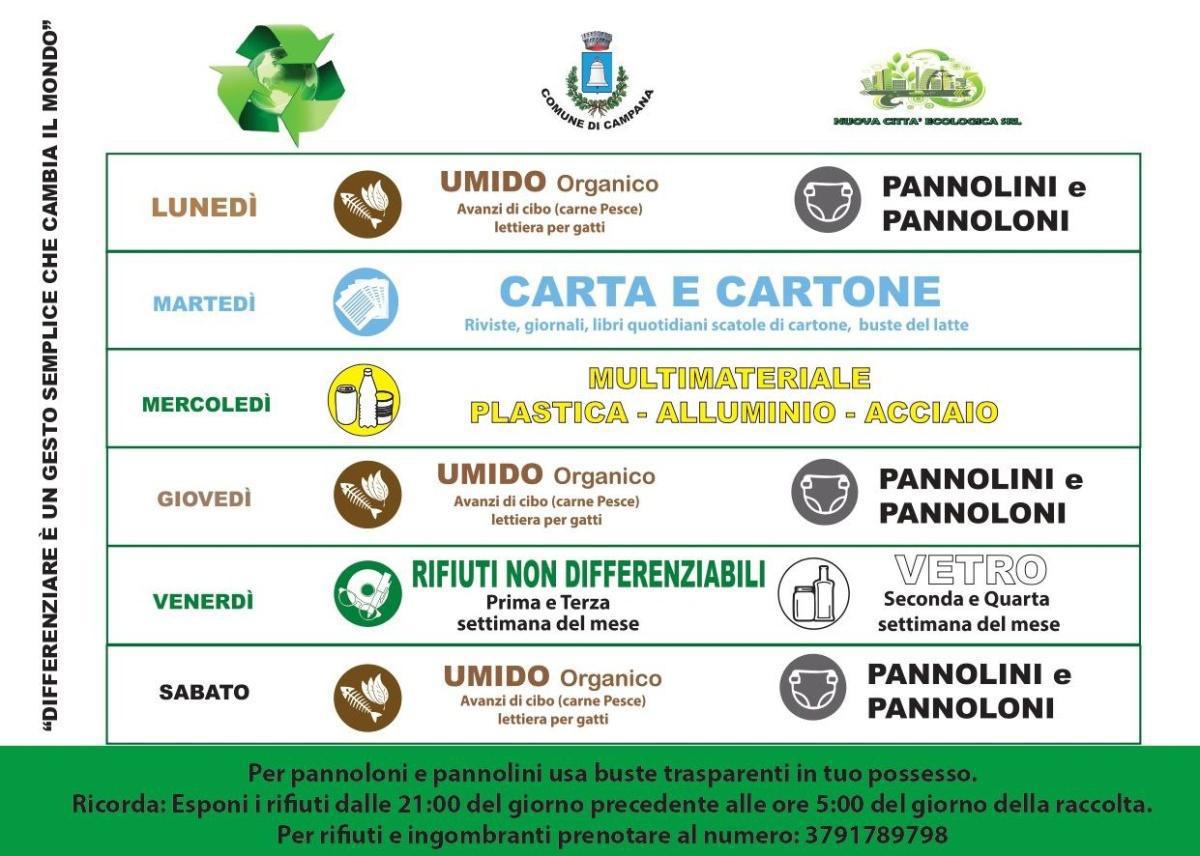 Calendario raccolta differenziata
