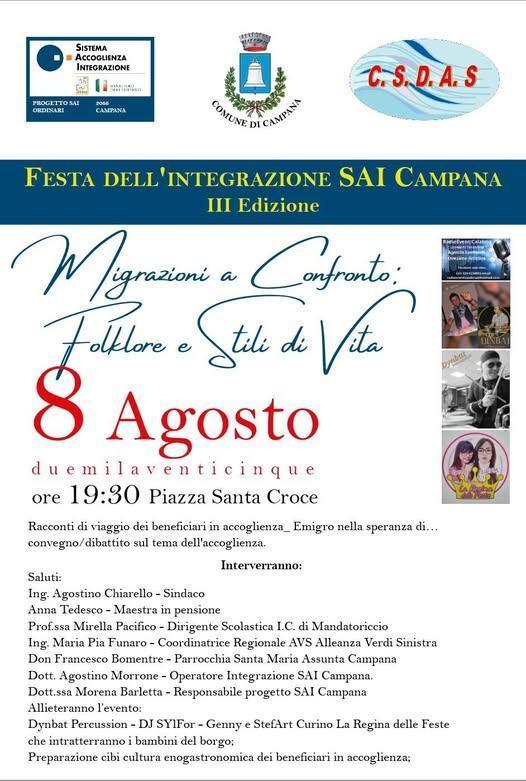 Festa dell'Integrazione SAI Campana III edizione - Convegno "Migrazioni a confronto: folklore e stili di vita" (inizio ore 19:30)