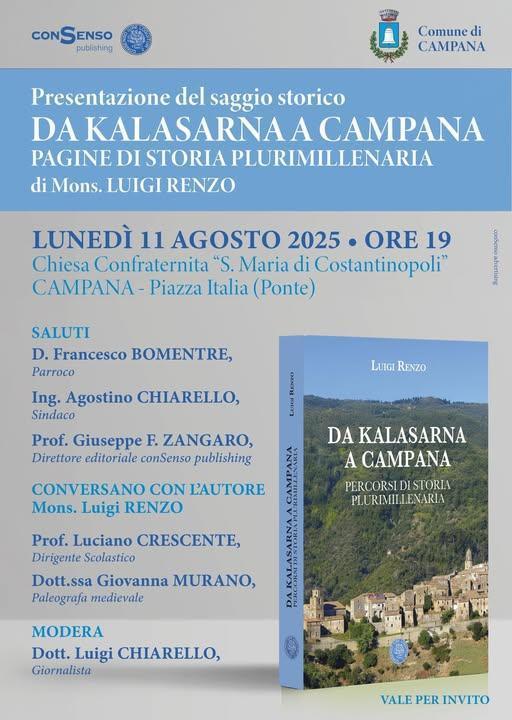 Presentazione del saggio storico di Mons. Luigi Renzo "Da Kalasarna a Campana: percorsi di storia plurimillenaria (inizio ore 19.00)