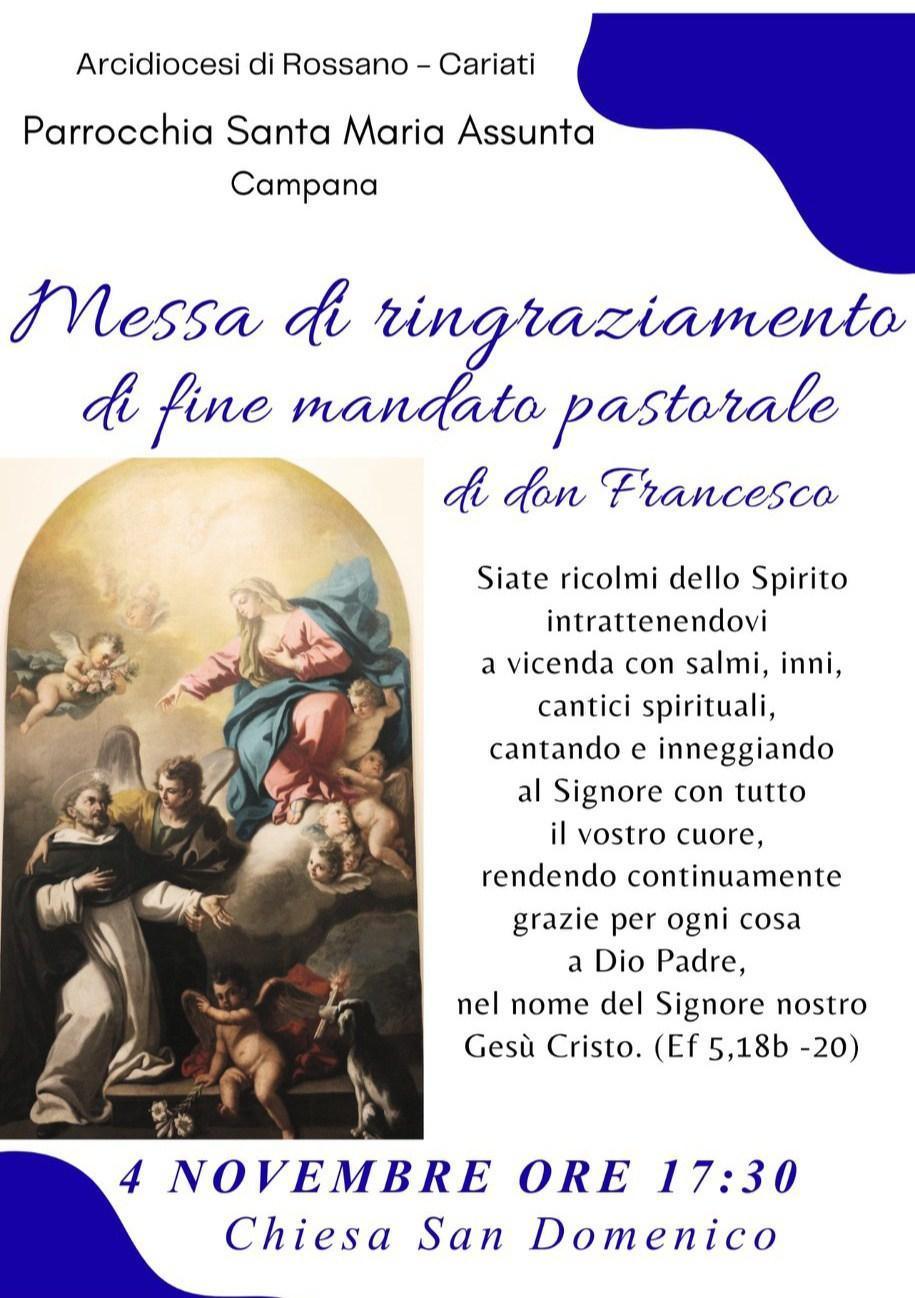 Messa di Ringraziamento di fine mandato pastorale (inizio ore 17:30)