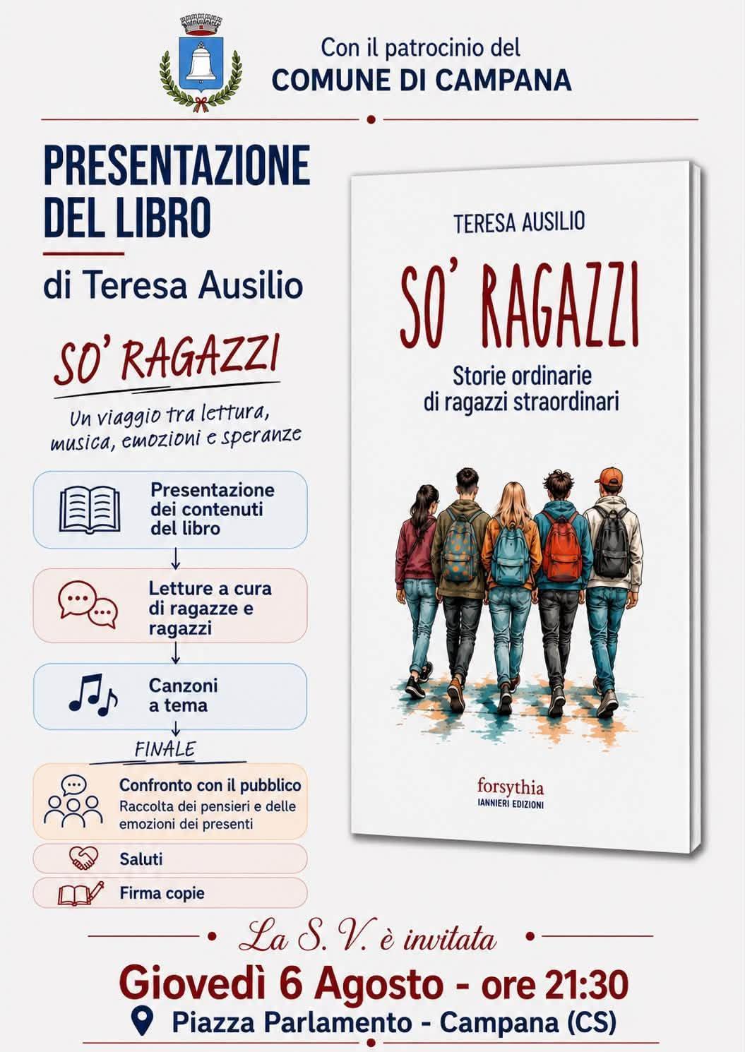 Presentazione del libro "So ragazzi" storie ordinarie di ragazzi straordinari di Teresa Ausilio (Inizio ore 21.30)
