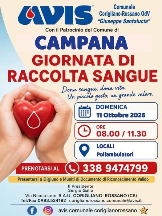 Giornata di Raccolta Sangue (Dalle ore 8.00 alle 11.30)
