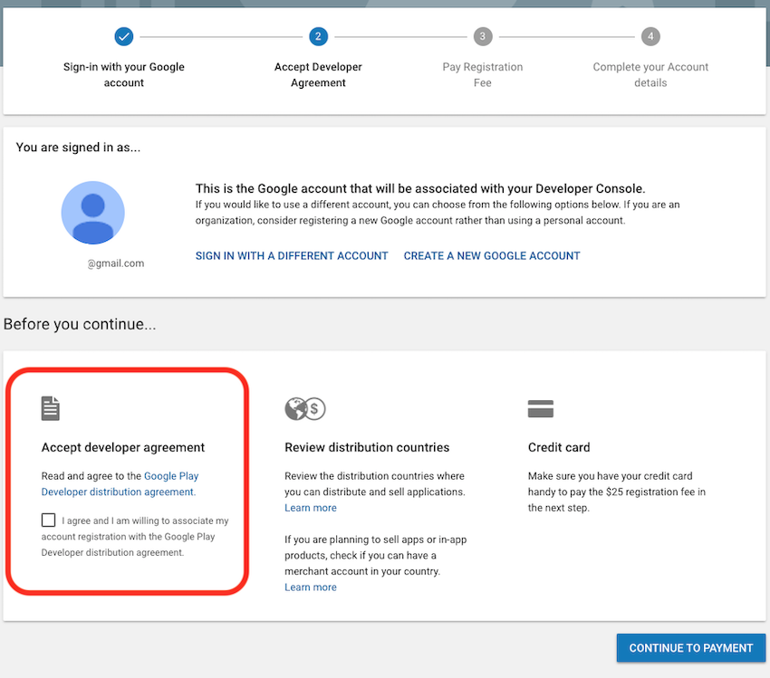 Copie d'écran Developer Agreement Copie d'écran Developer Agreement