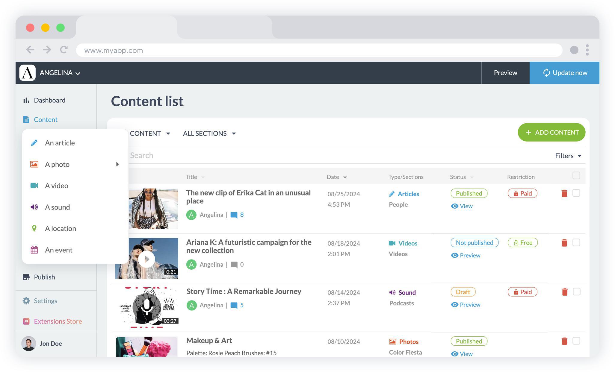 GoodBarber CMS - Liste des contenus GoodBarber CMS - Liste des contenus