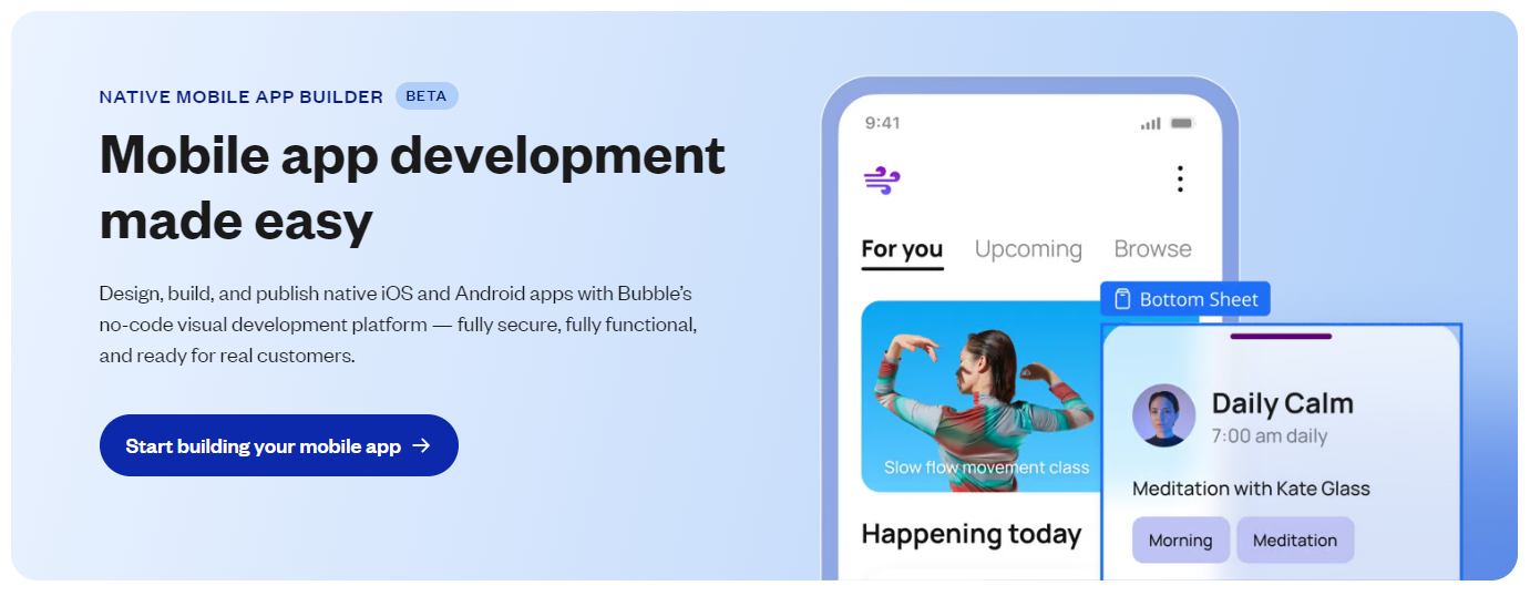 Image présentant une application créée avec Bubble AI