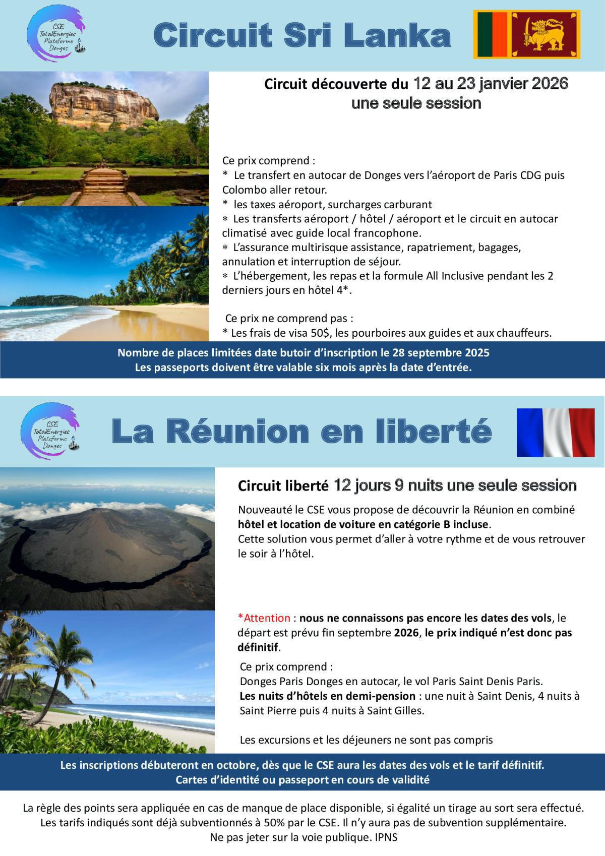 Voyage SRI-LANKA et ILE DE LA REUNION