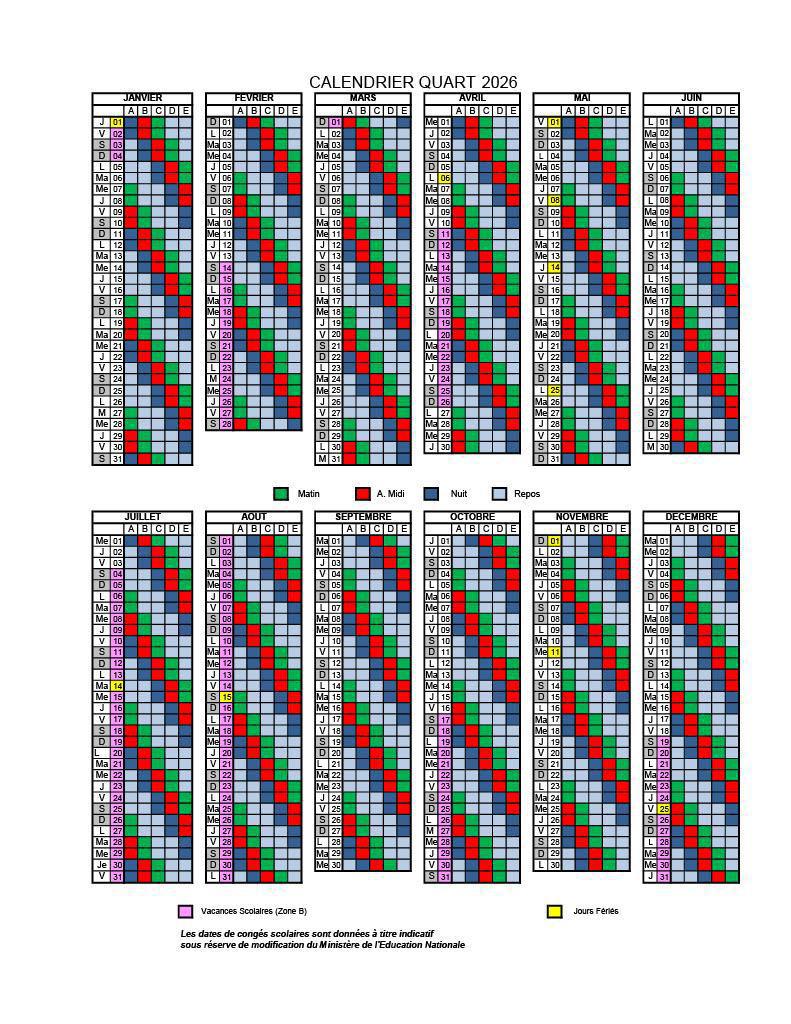 Calendrier de quart 2026