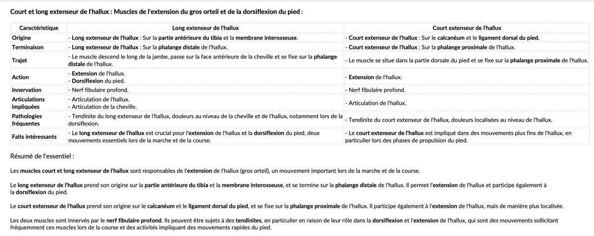 COURT/LONG EXTENSEUR DE L'HALLUX COURT/LONG EXTENSEUR DE L'HALLUX