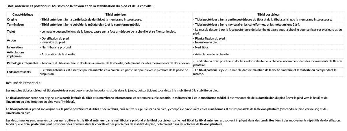 TIBIAL ANTERIEUR/POSTERIEUR TIBIAL ANTERIEUR/POSTERIEUR