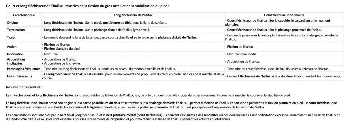 COURT/LONG FLECHISSEUR DE L'HALLUX COURT/LONG FLECHISSEUR DE L'HALLUX