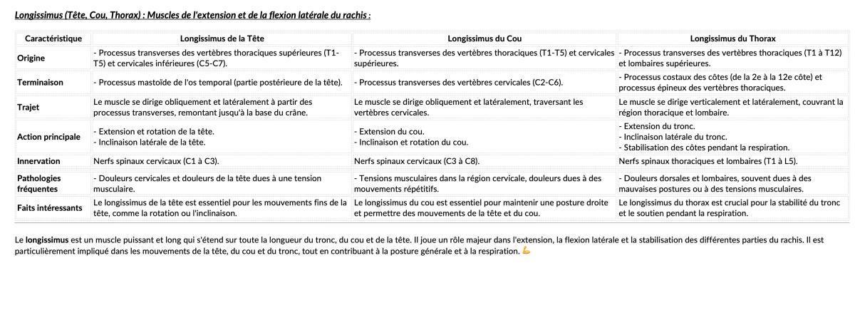 LONGISSIMUS TETE/COU/THORAX LONGISSIMUS TETE/COU/THORAX