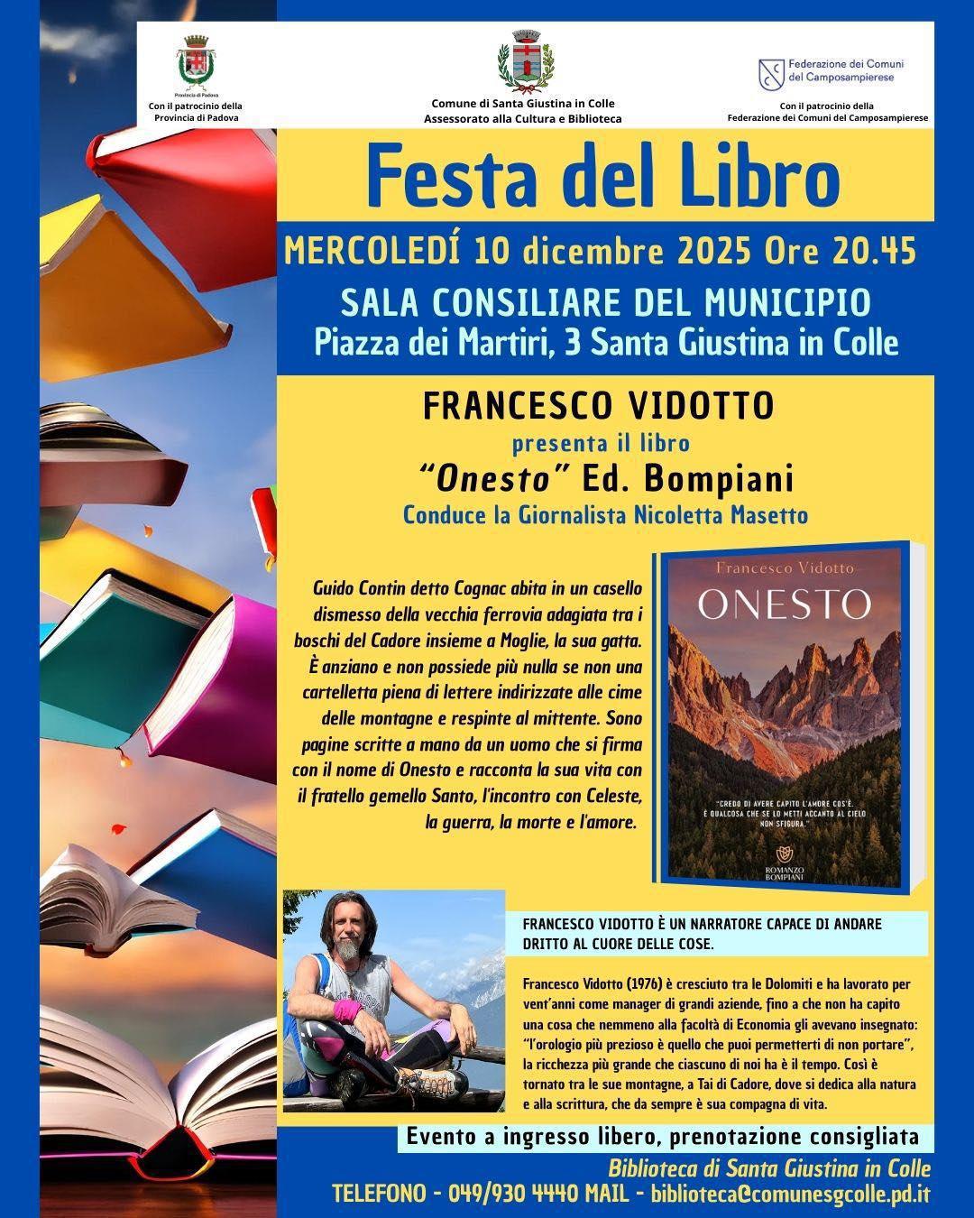 Francesco Vidotto presenta il libro "Onesto" Ed. Bompiani (inizio ore 20.45)