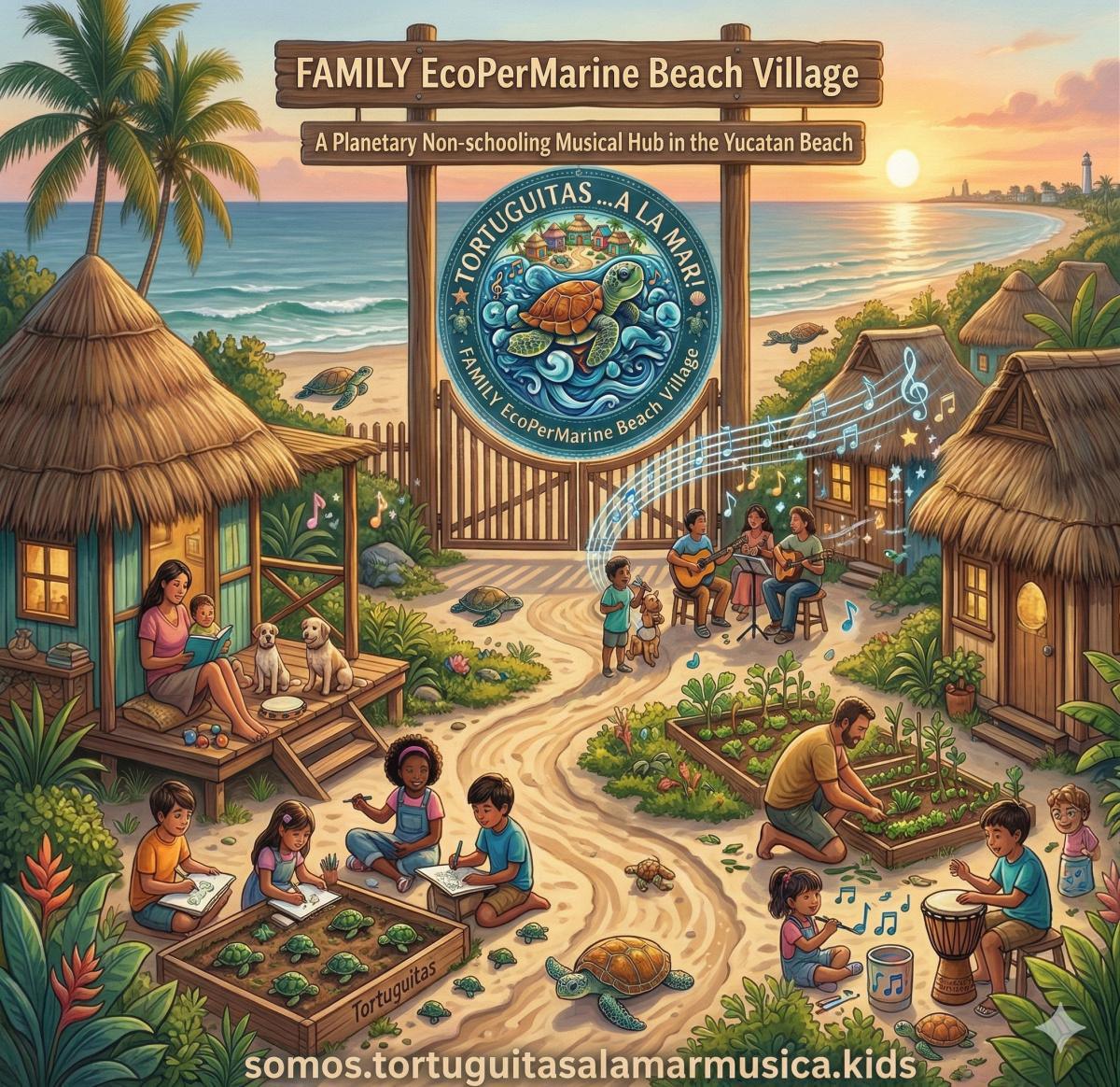 Family Eco-Per-Marine Beach Village: We are a Planetary Unschooling Musical Hub on the Yucatan coast