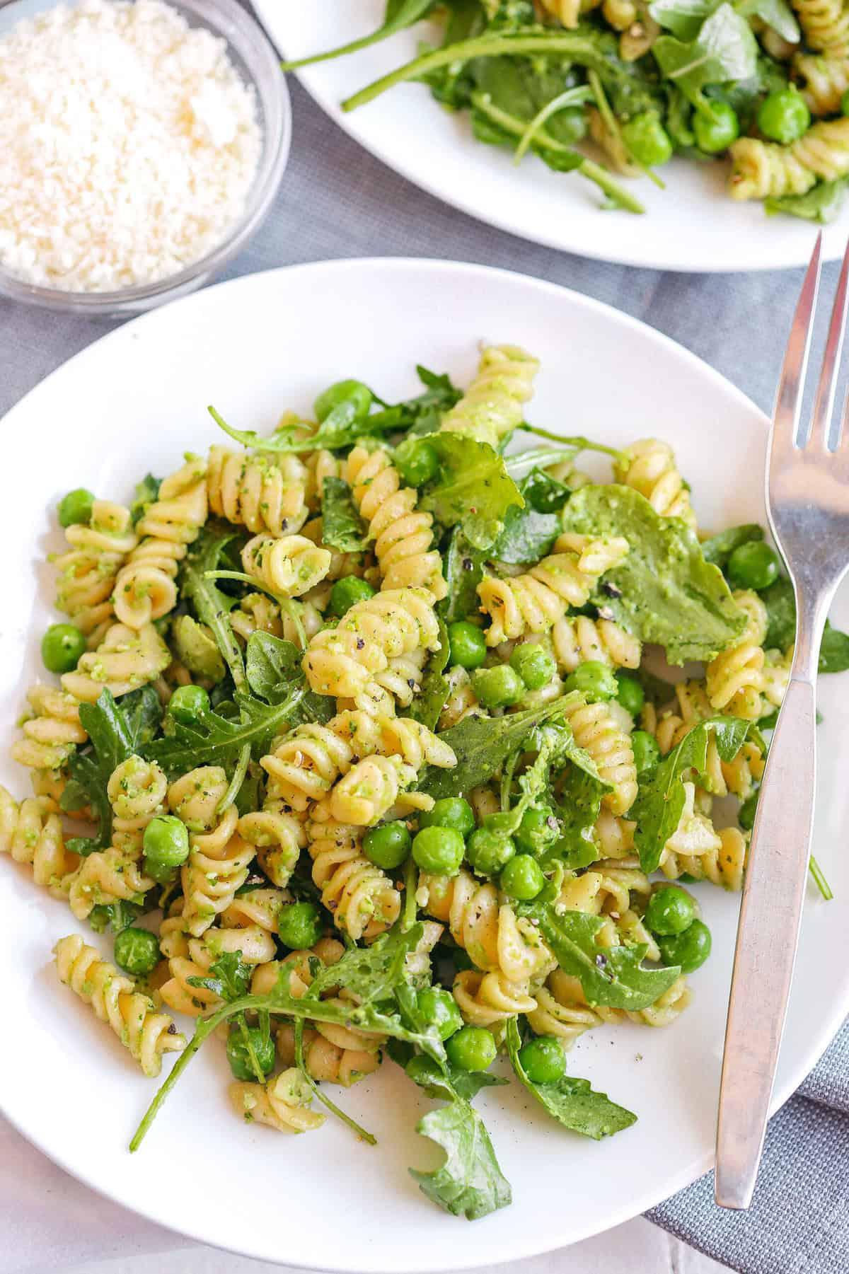 Pea and Arugula Pesto Pasta Salad