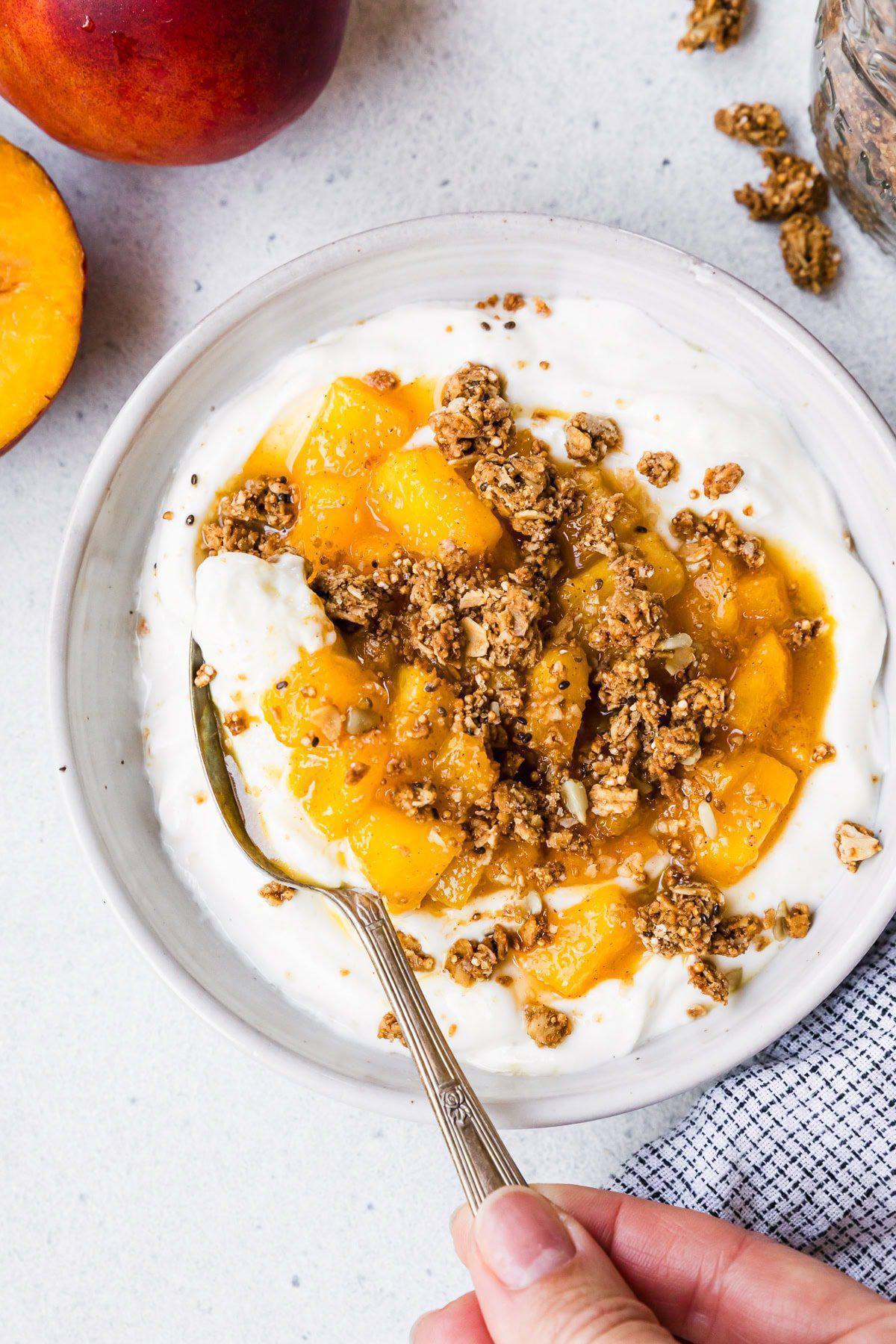 Warm Peach Crisp Yogurt Bowl Warm Peach Crisp Yogurt Bowl