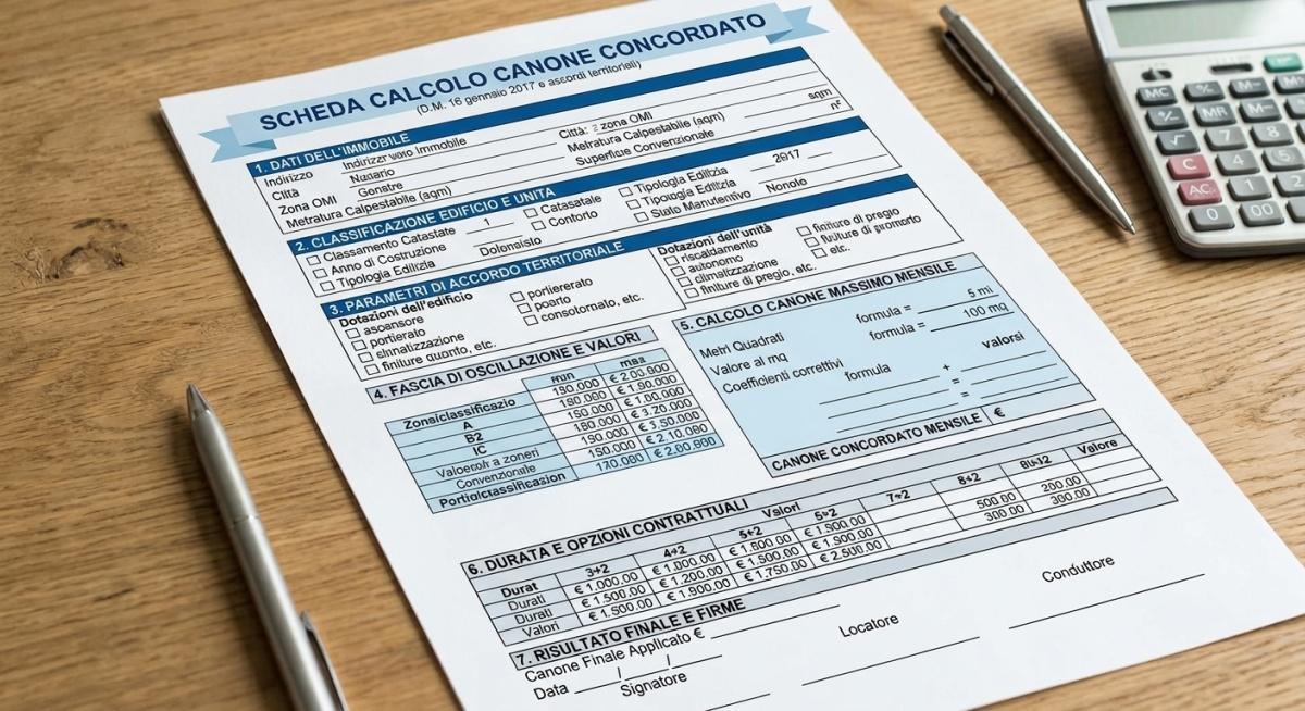 Scheda per la determinazione del canone di contratti agevolati (L. 431/98) - Servizio Gratuito