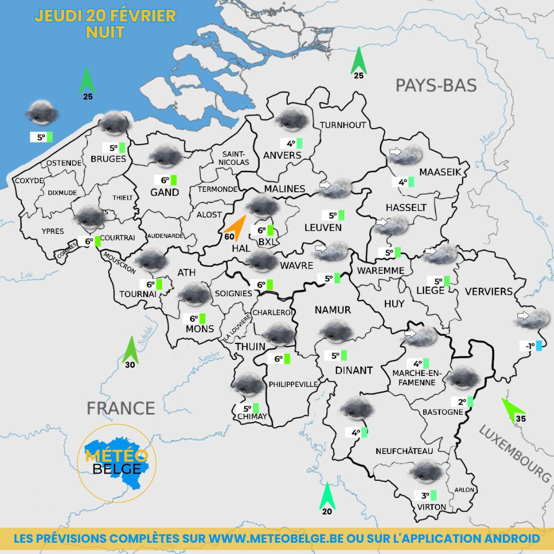 Prévisions nationale du Jeudi 20 Février 2025