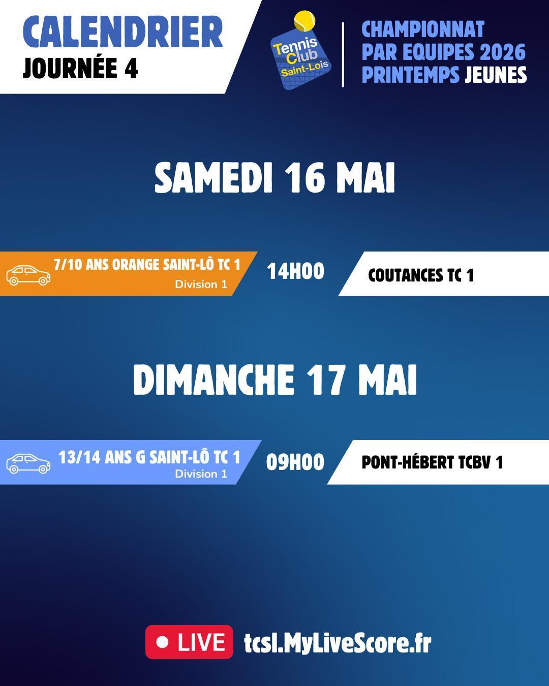 Championnat par équipe jeunes - Programme Journée 4