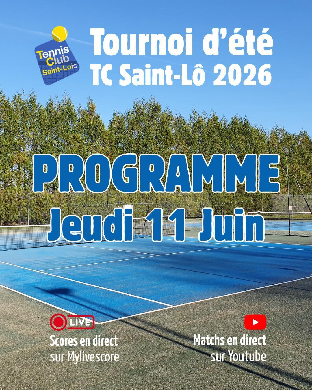 Tournoi été 2026 - Résultats Mercredi 10 juin et Programme Jeudi 11 juin