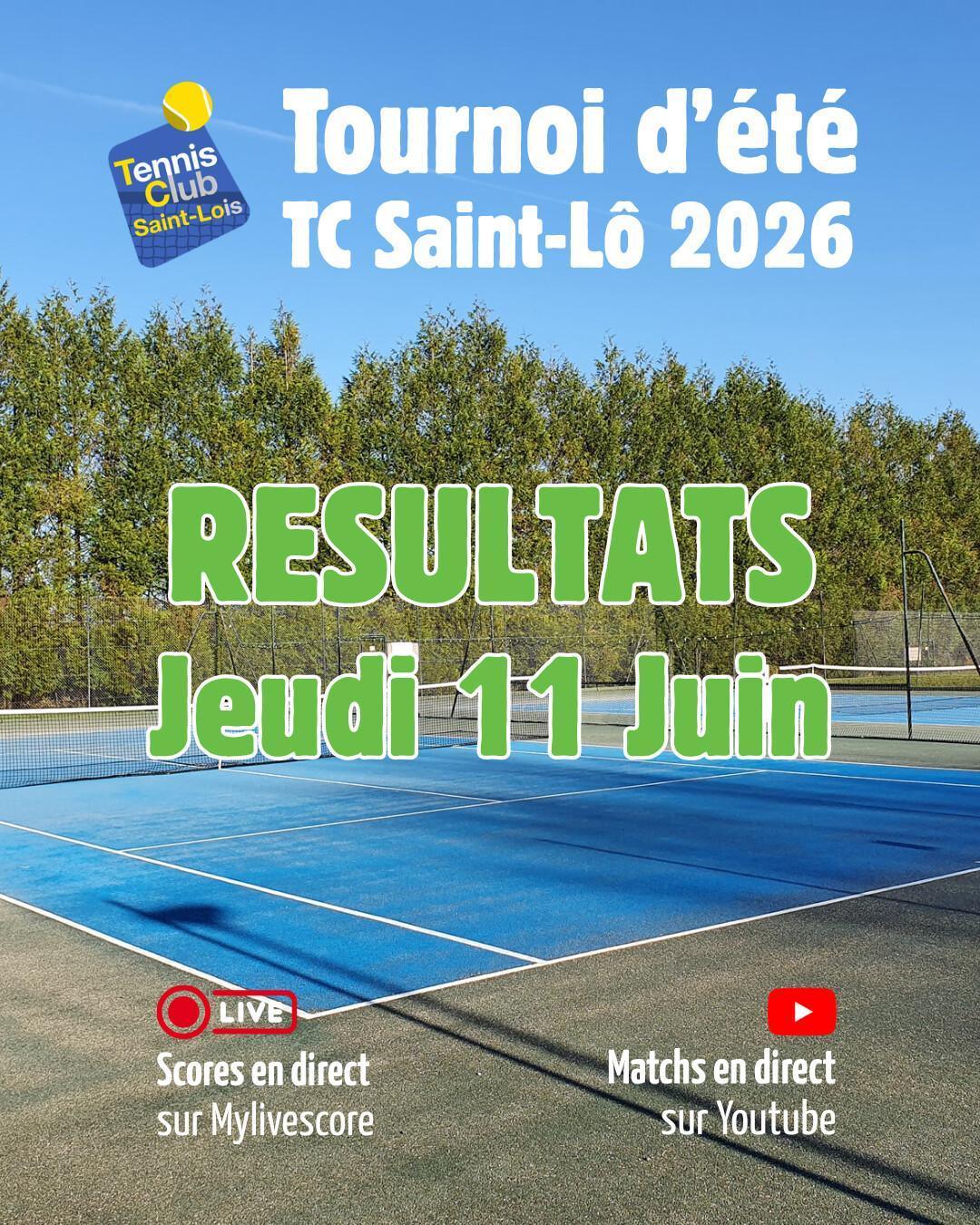 Tournoi été 2026 - Résultats Jeudi 11 juin et Programme Vendredi 12 Juin