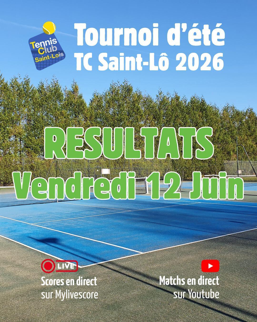 Tournoi été 2026 - Résultats Vendredi 12 Juin et Programme Samedi 13 Juin
