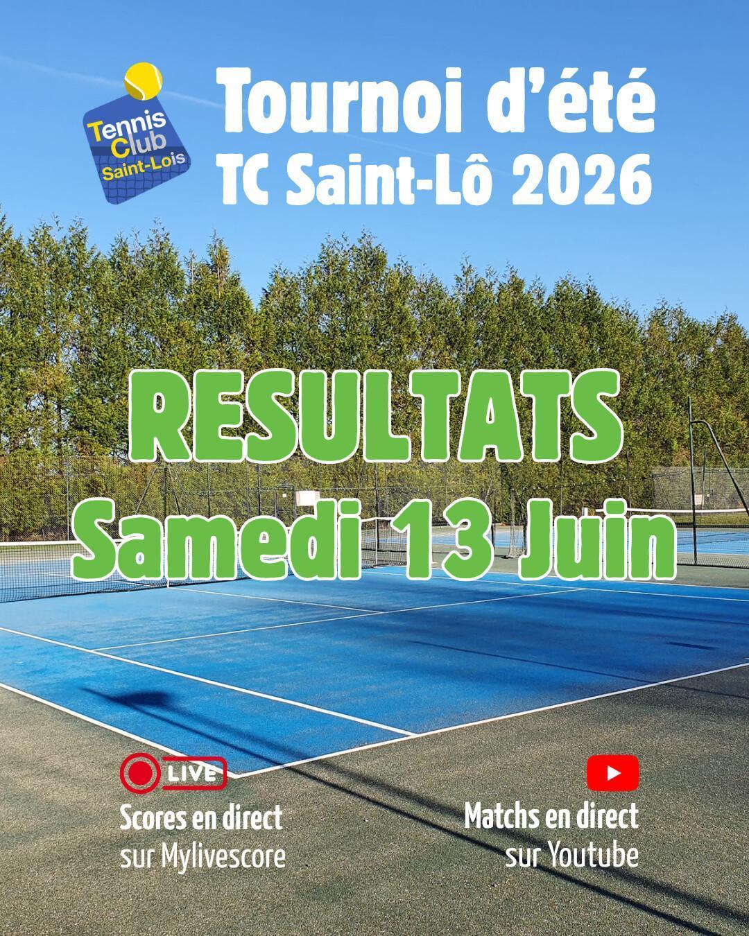 Tournoi été 2026 - Résultats Samedi 13 Juin et Programme Dimanche 14 Juin
