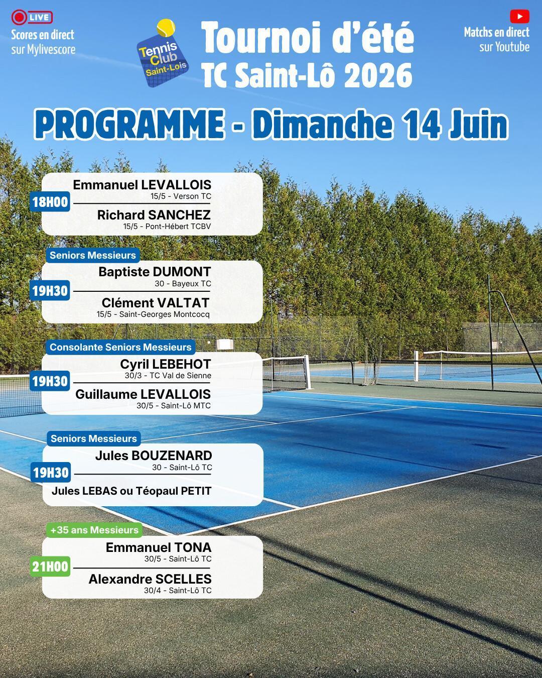 Tournoi été 2026 - Résultats Samedi 13 Juin et Programme Dimanche 14 Juin
