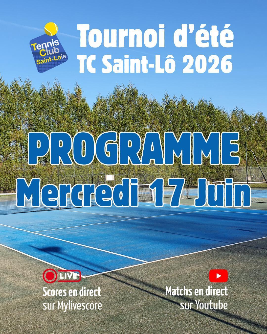 Tournoi été 2026 - Résultats Mardi 16 Juin et Programme Mercredi 17 Juin