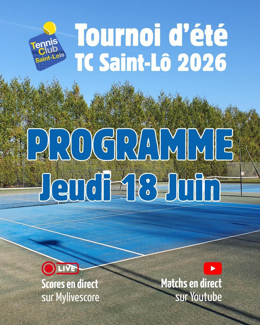 Tournoi été 2026 - Résultats Mercredi 17 Juin et Programme Jeudi 18 Juin