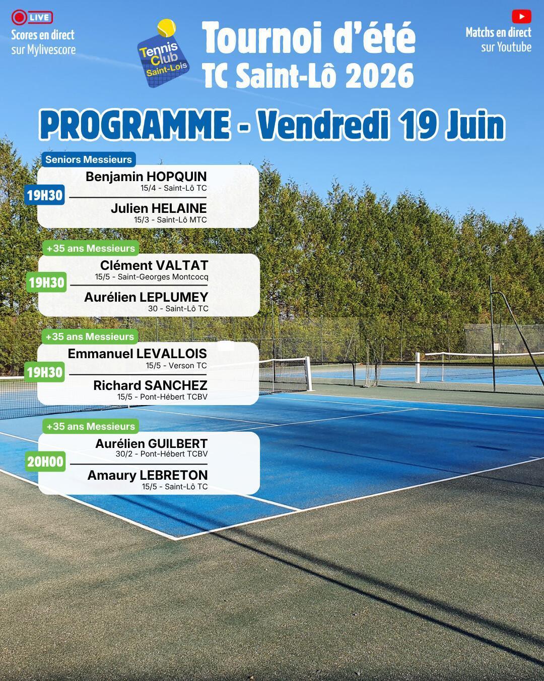 Tournoi été 2026 - Résultats Jeudi 18 Juin et Programme Vendredi 19 Juin Tournoi été 2026 - Résultats Jeudi 18 Juin et Programme Vendredi 19 Juin