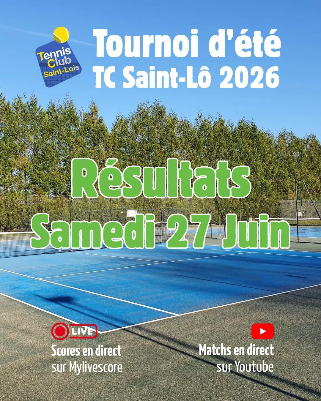 Tournoi été 2026 - Résultats Samedi 27 Juin et Programme Dimanche 28 Juin