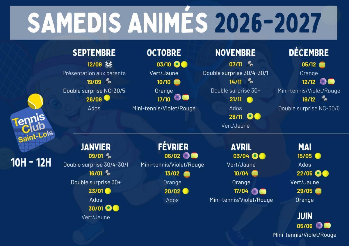 Calendrier Samedis Animés 2026-2027