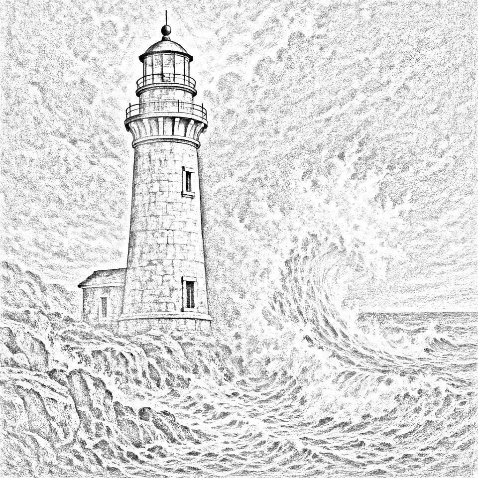 Lighthouse line art woodburning pattern