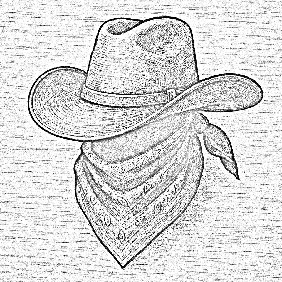 Cowboy hat pyrography pattern – grayscale outline