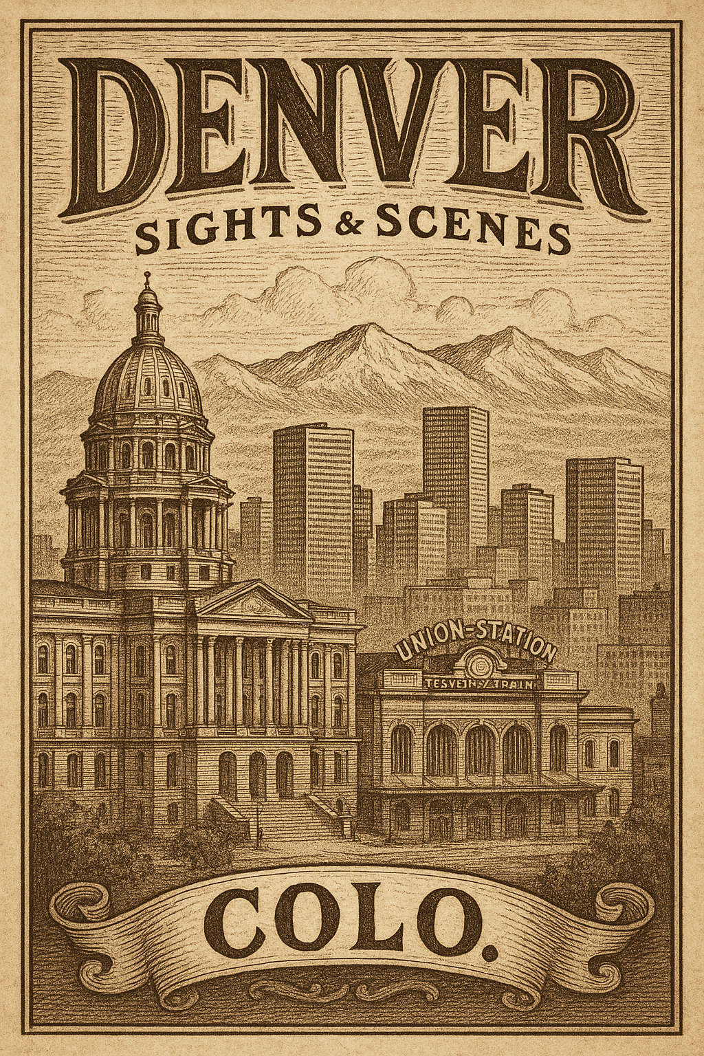 Historic capitol building pyrography pattern – sepia tone