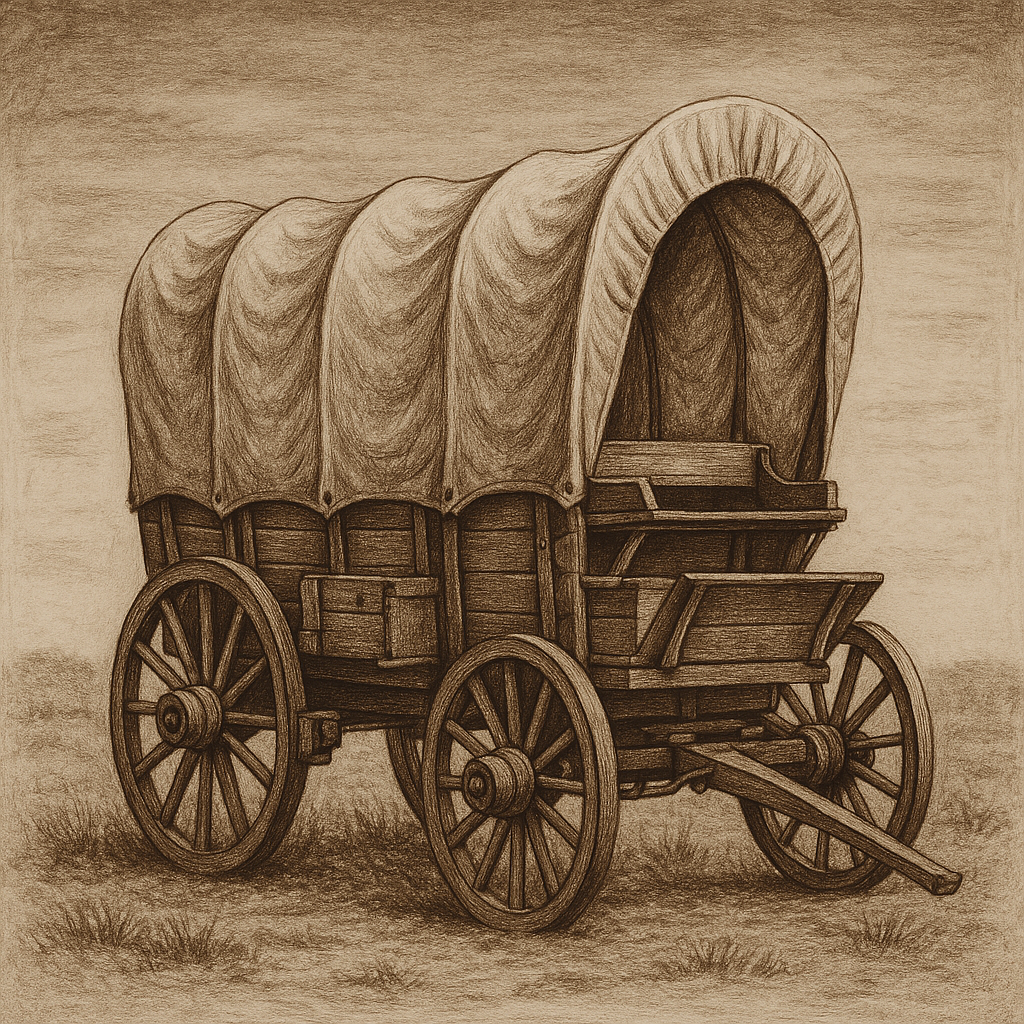 Covered wagon pyrography pattern – sepia tone