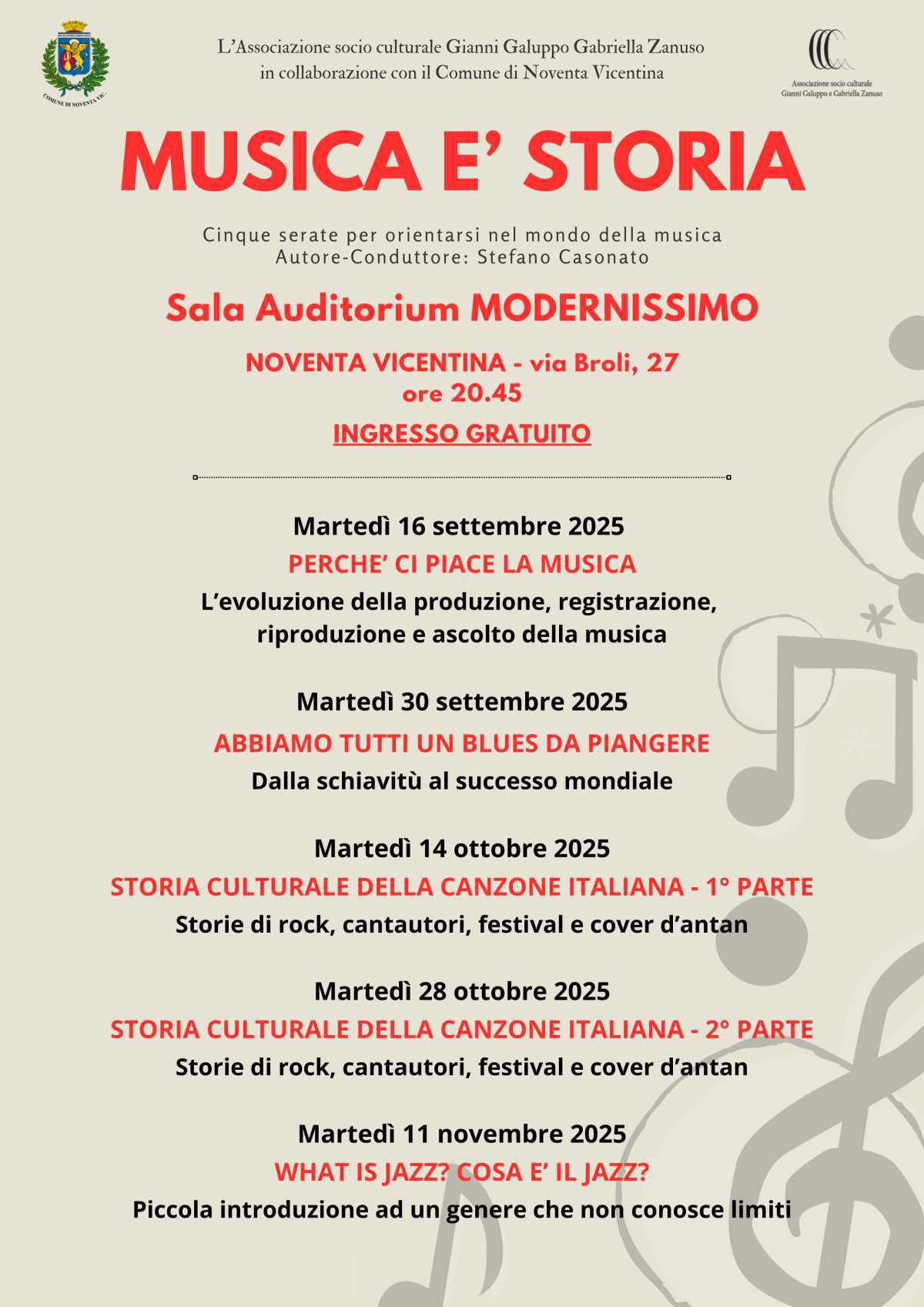Musica è Storia: "Storia Culturale della Canzone Italiana - 2ª parte" Storie di rock, cantautori, festival e cover d'antan (inizio ore 20.45)