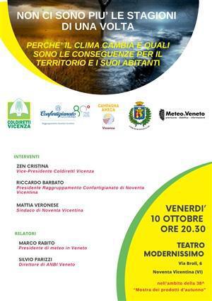Convegno “Non ci sono più le stagioni di una volta - Perchè il clima cambia e quali sono le conseguenze per il territorio e i suoi abitanti” (inizio ore 20.30)