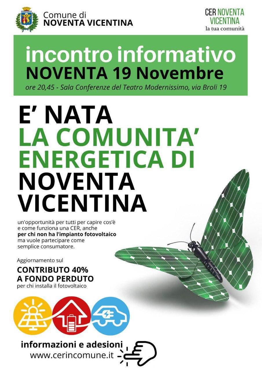 Incontro Informativo: Comunità Energetica Rinnovabile di Noventa Vicentina (inizio ore 20.45)