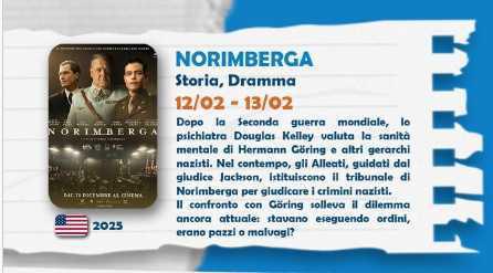 Proiezione del film NORIMBERGA (inizio ore 16:30 e 20:45) 