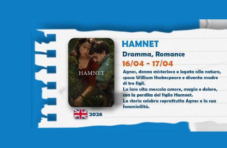 Proiezione del film HAMNET (inizio ore 20:45) 