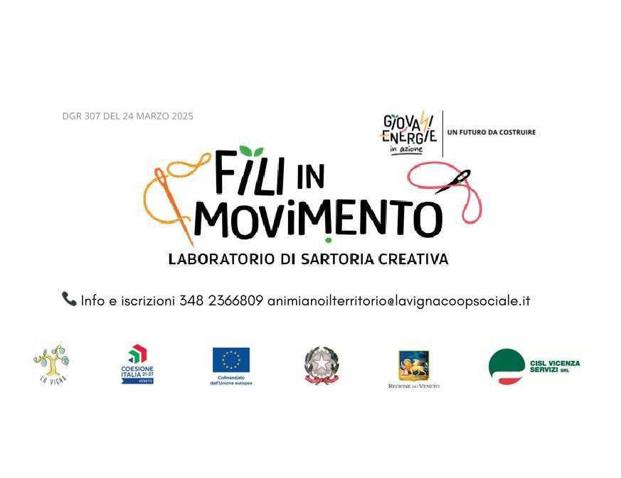 Fili in Movimento - Laboratorio di sartoria creativa (dalle ore 9.00 alle 12.00) Fili in Movimento - Laboratorio di sartoria creativa (dalle ore 9.00 alle 12.00)