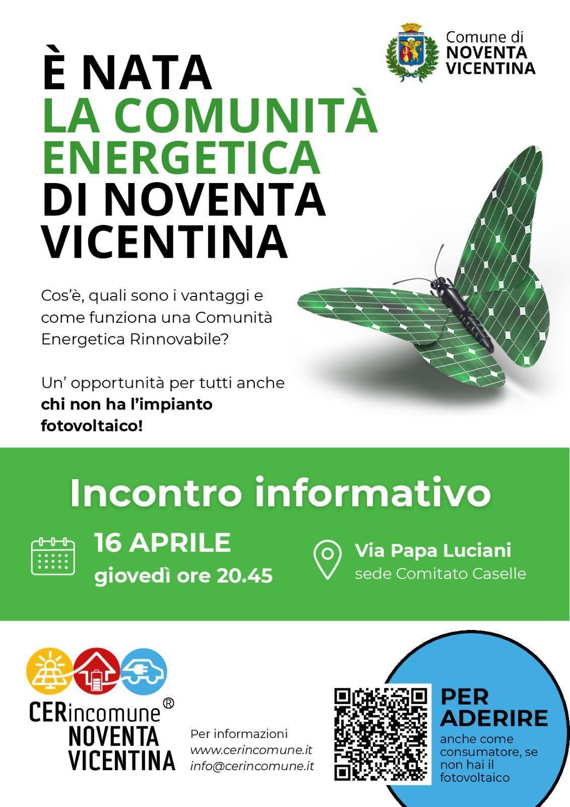 Incontro informativo Comunità Energetica Rinnovabile di Noventa Vicentina (inizio ore 20.45)