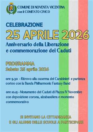 Celebrazione del 25 aprile 2026 Anniversario della liberazione e commemorazione dei Caduti (Raduno ore 9.30) Celebrazione del 25 aprile 2026 Anniversario della liberazione e commemorazione dei Caduti (Raduno ore 9.30)