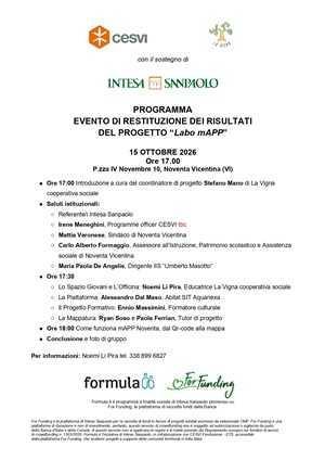  Restituzione dei risultati del progetto "Labo mAPP" (dalle ore 17.00)