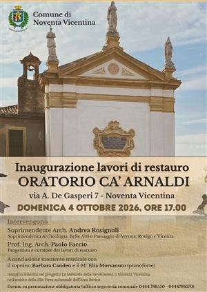 Inaugurazione lavori di restauro dell'Oratorio Ca' Arnaldi Domenica (inizio ore 17.00) Inaugurazione lavori di restauro dell'Oratorio Ca' Arnaldi Domenica (inizio ore 17.00)